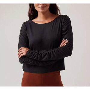 Athleta All Around Ruched Top Sz.‎ XL Black Long Sleeve NWT $75 Closet Staple